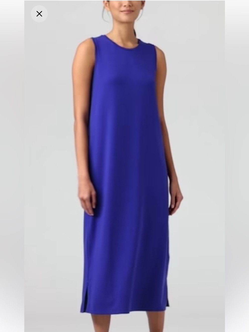 Eileen Fisher Stretch Jersey Knit Round Neck Dress Royal Blue Size Medium M